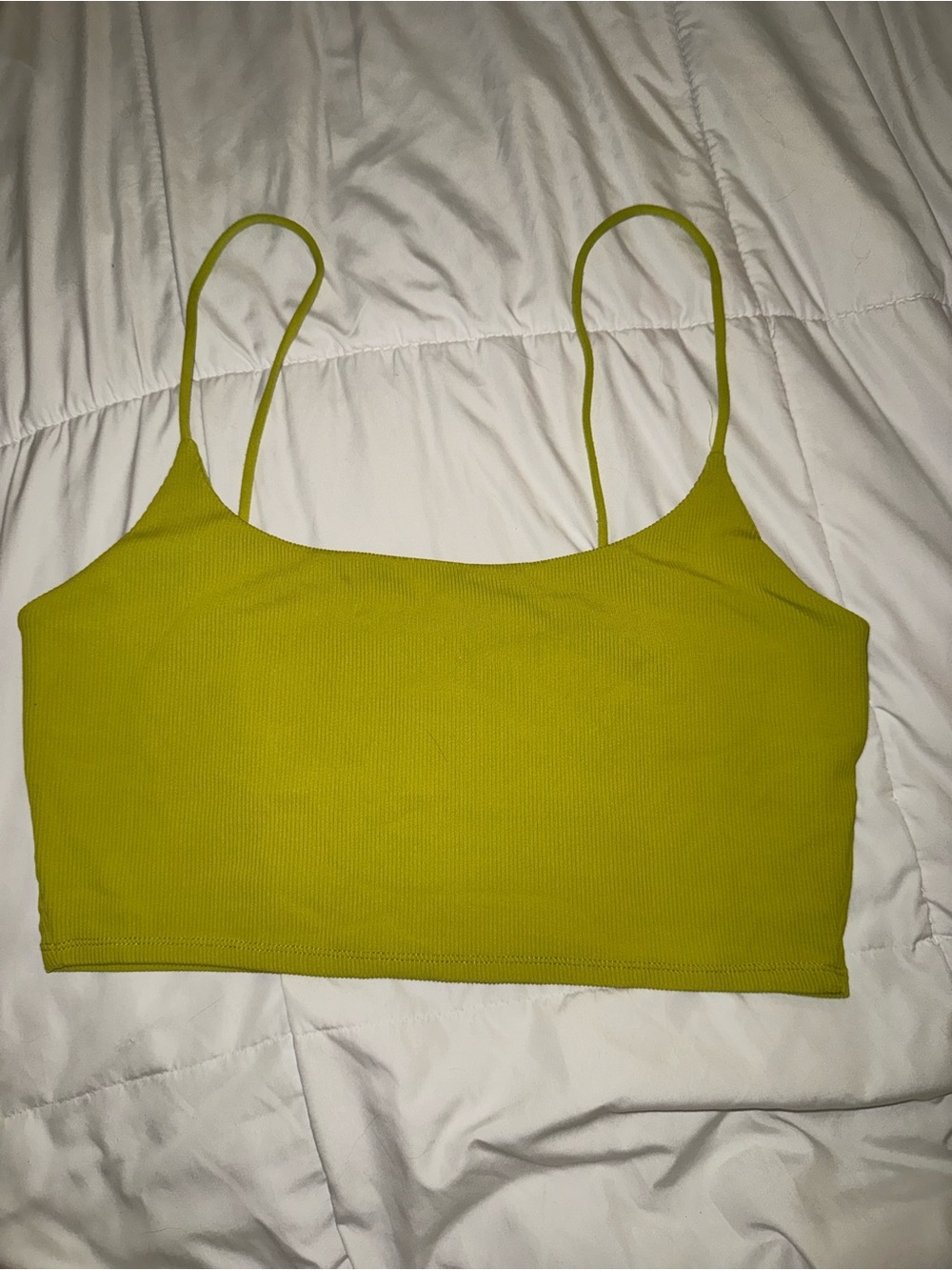 Zara Lime Green Ribbed Spaghetti-Strap Cropped Cami